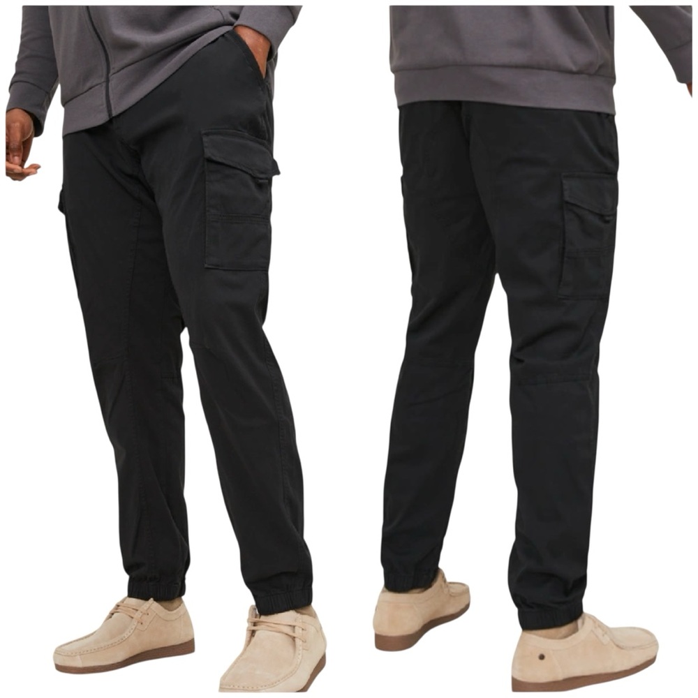 NWT Jack & Jones Slim Tapered Fit Cargo Black Pants Joggers Size 48
